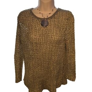 Sigrid Olsen Olive Green Knit woven shear Sweater Size Small
